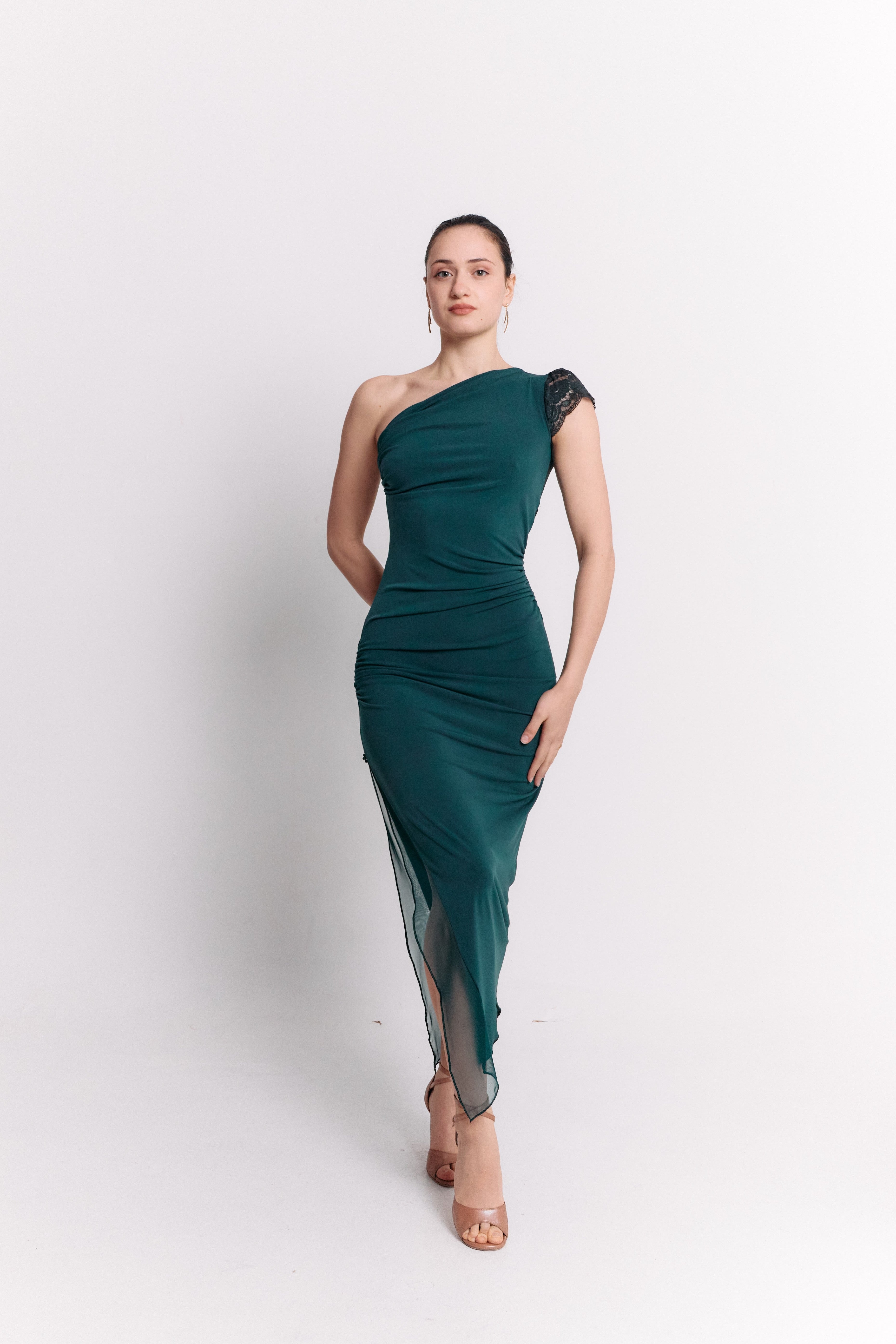 Emerald Lace Trim Dress