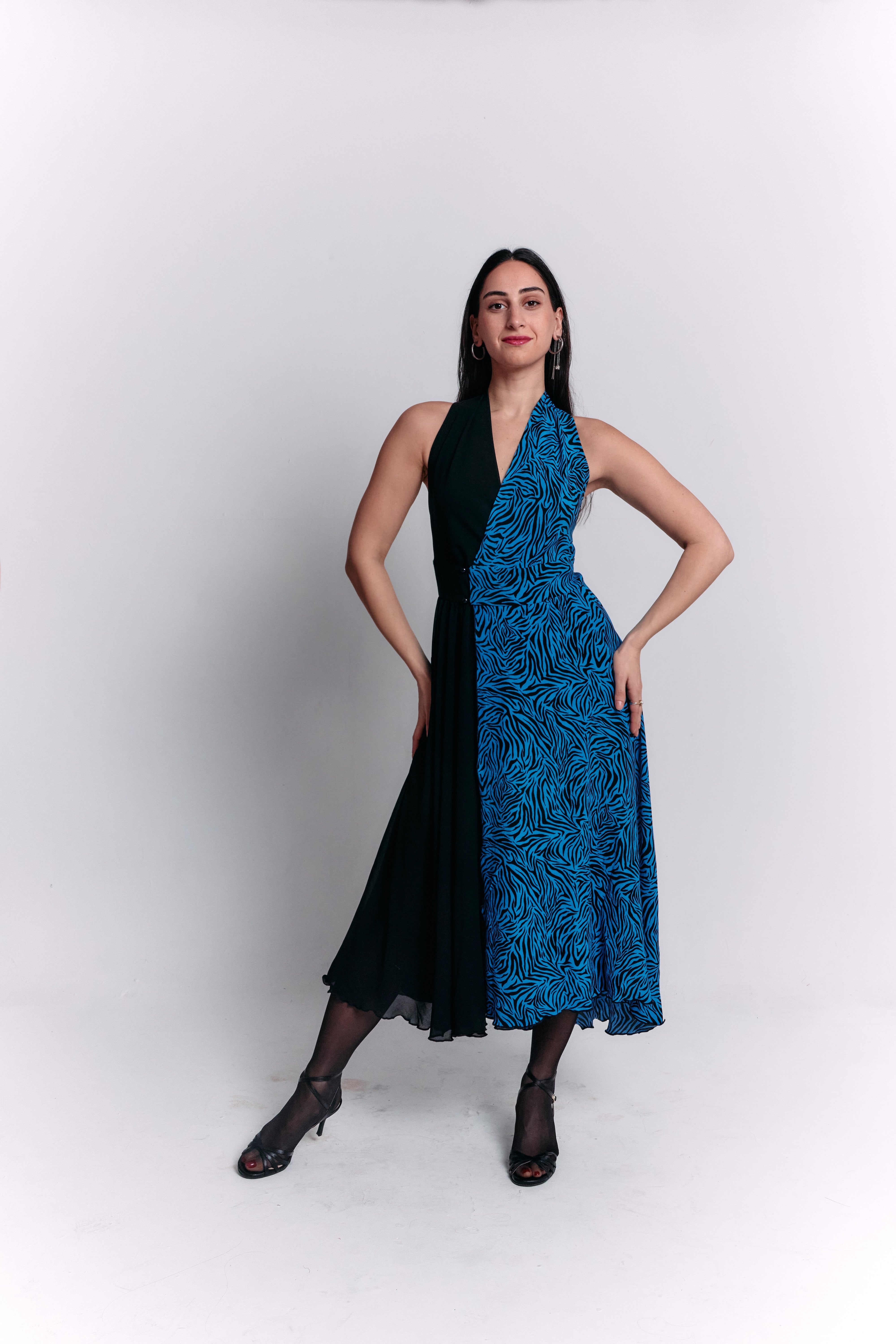 Black and Blue Dress with Animal Patterns