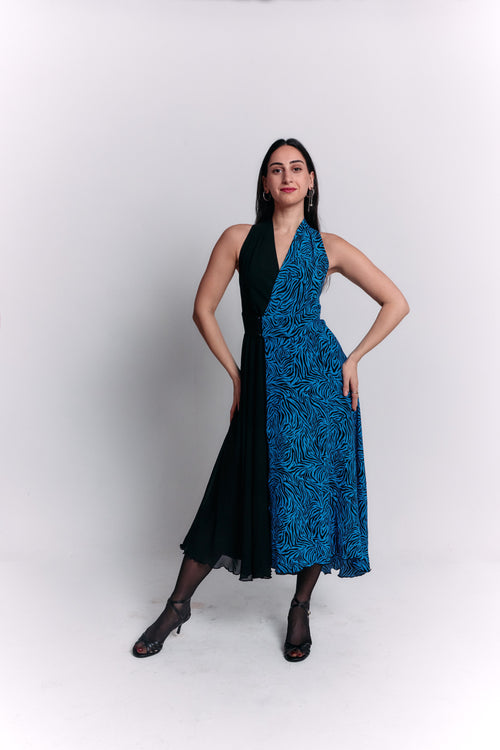 Black and Blue Dress with Animal Patterns