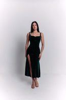 Green Velvet Satin Dress