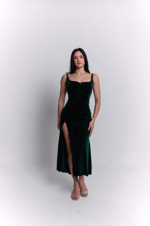 Green Velvet Satin Dress