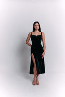 Green Velvet Satin Dress