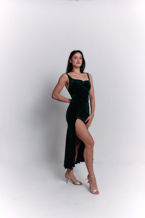 Green Velvet Satin Dress