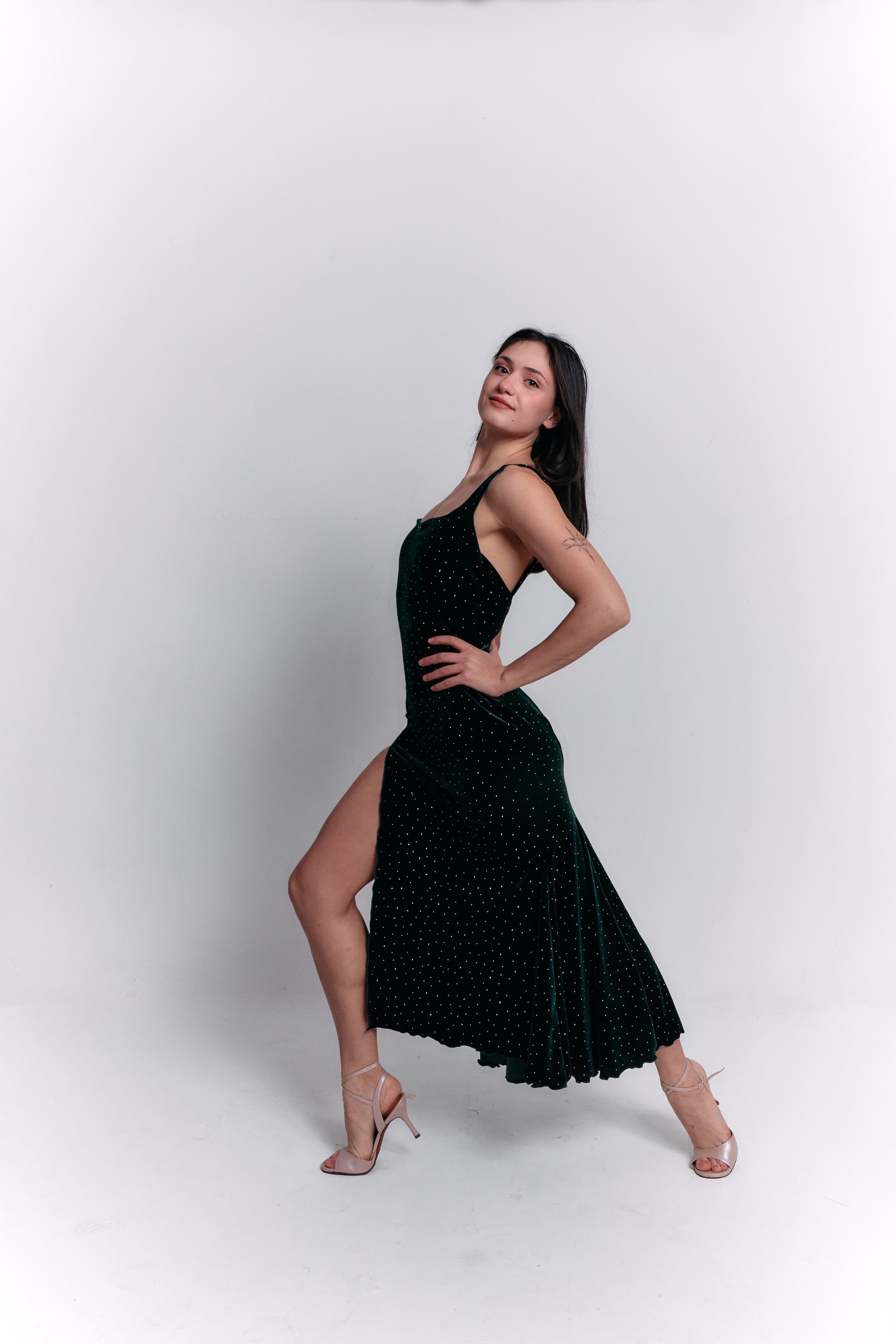 Green Velvet Satin Dress
