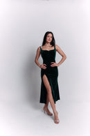 Green Velvet Satin Dress
