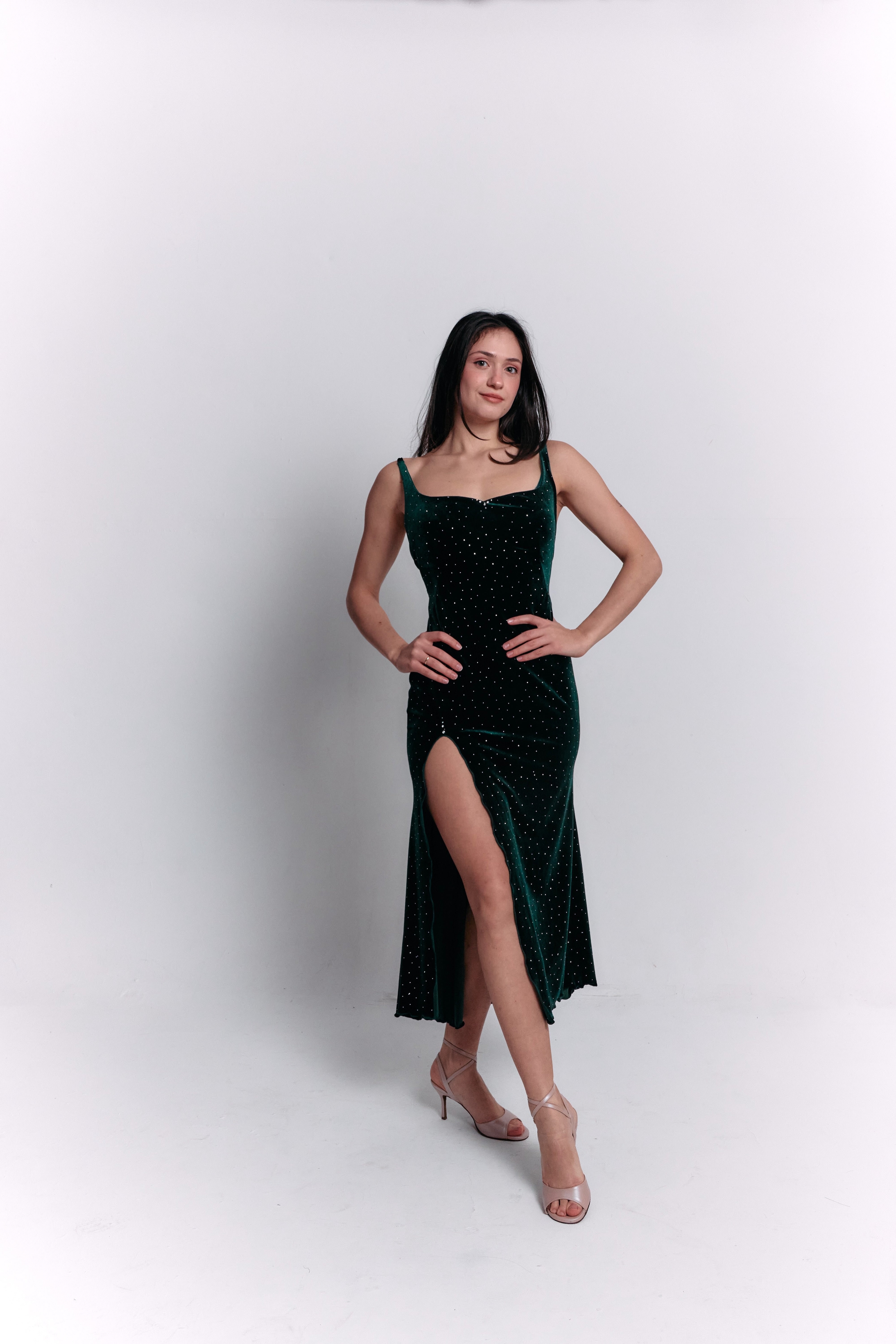 Green Velvet Satin Dress