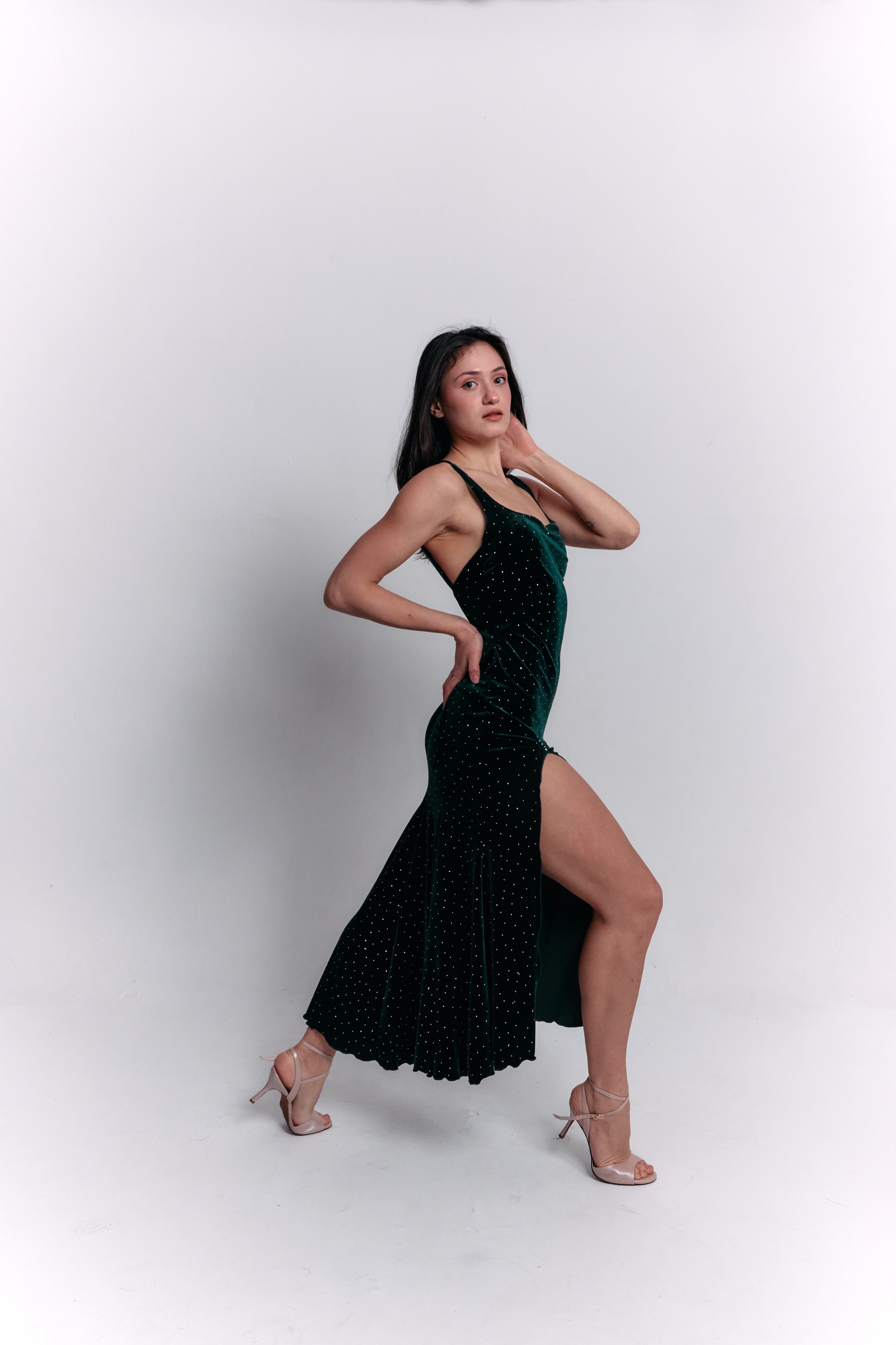 Green Velvet Satin Dress