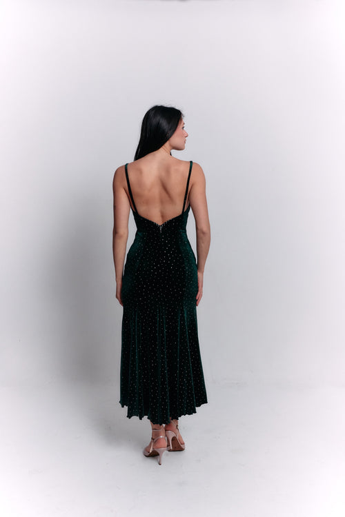 Green Velvet Satin Dress