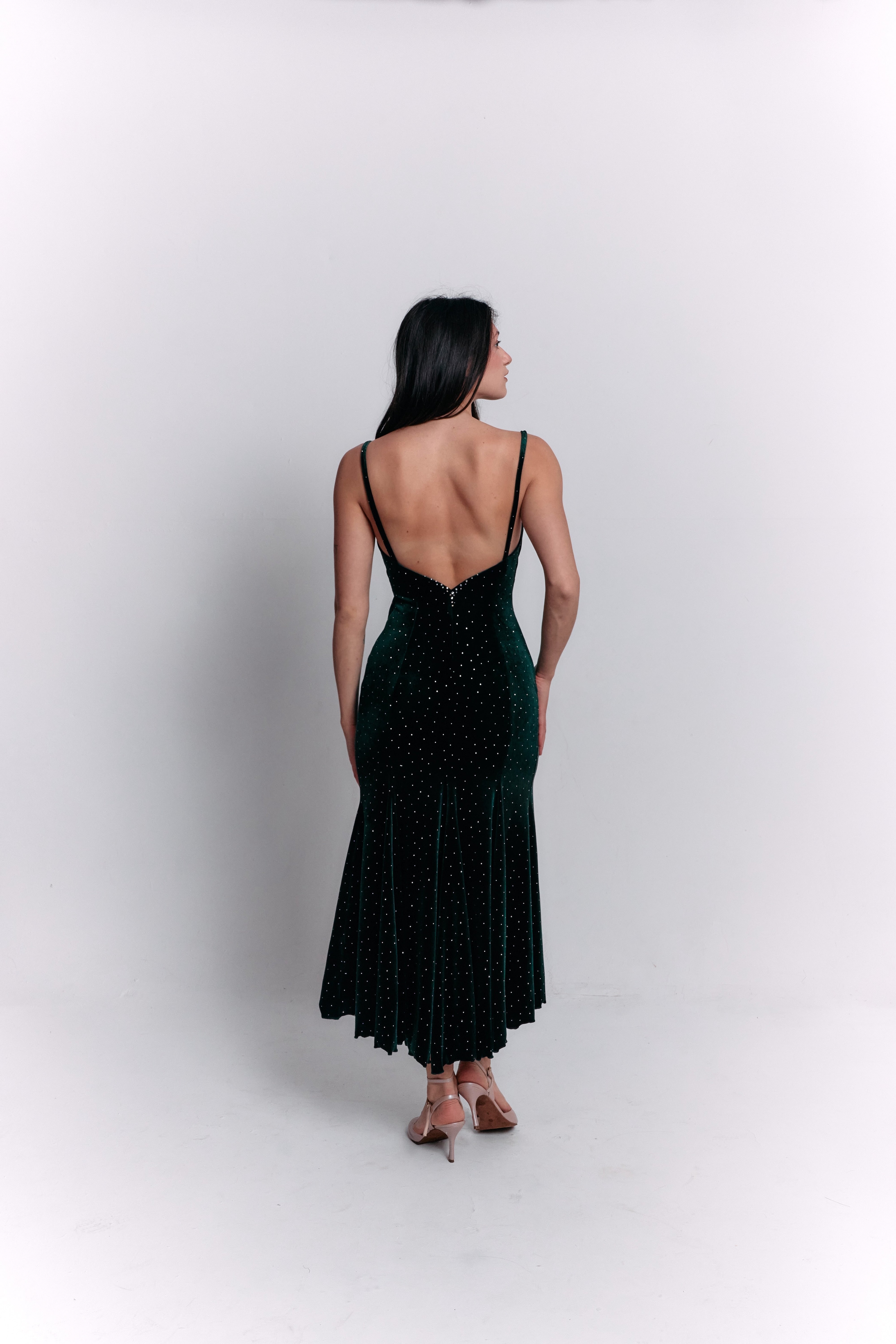 Green Velvet Satin Dress