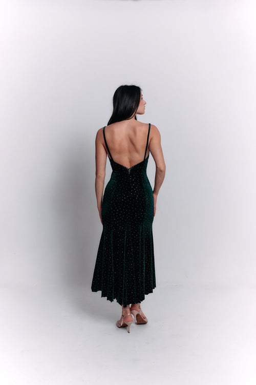 Green Velvet Satin Dress
