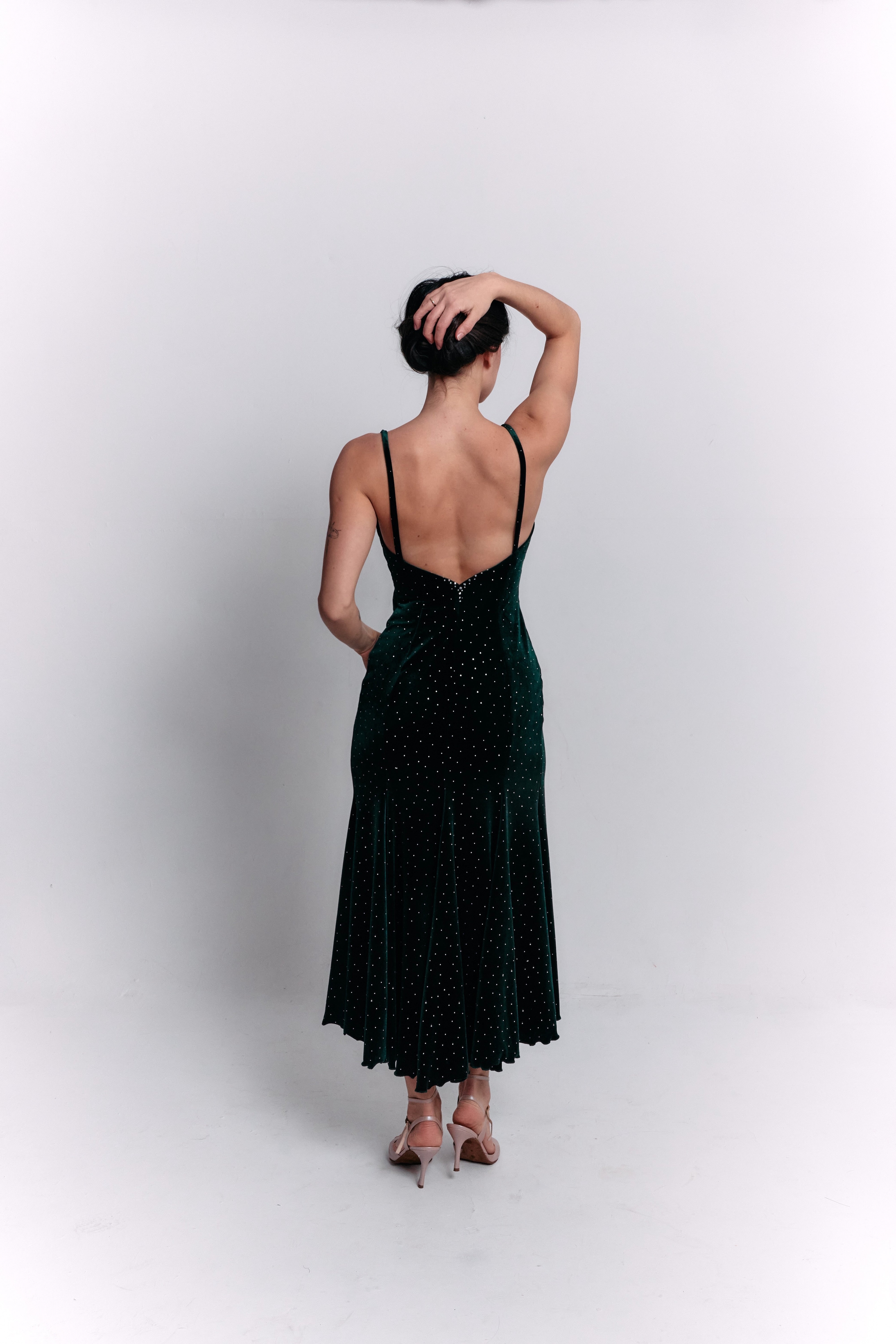 Green Velvet Satin Dress