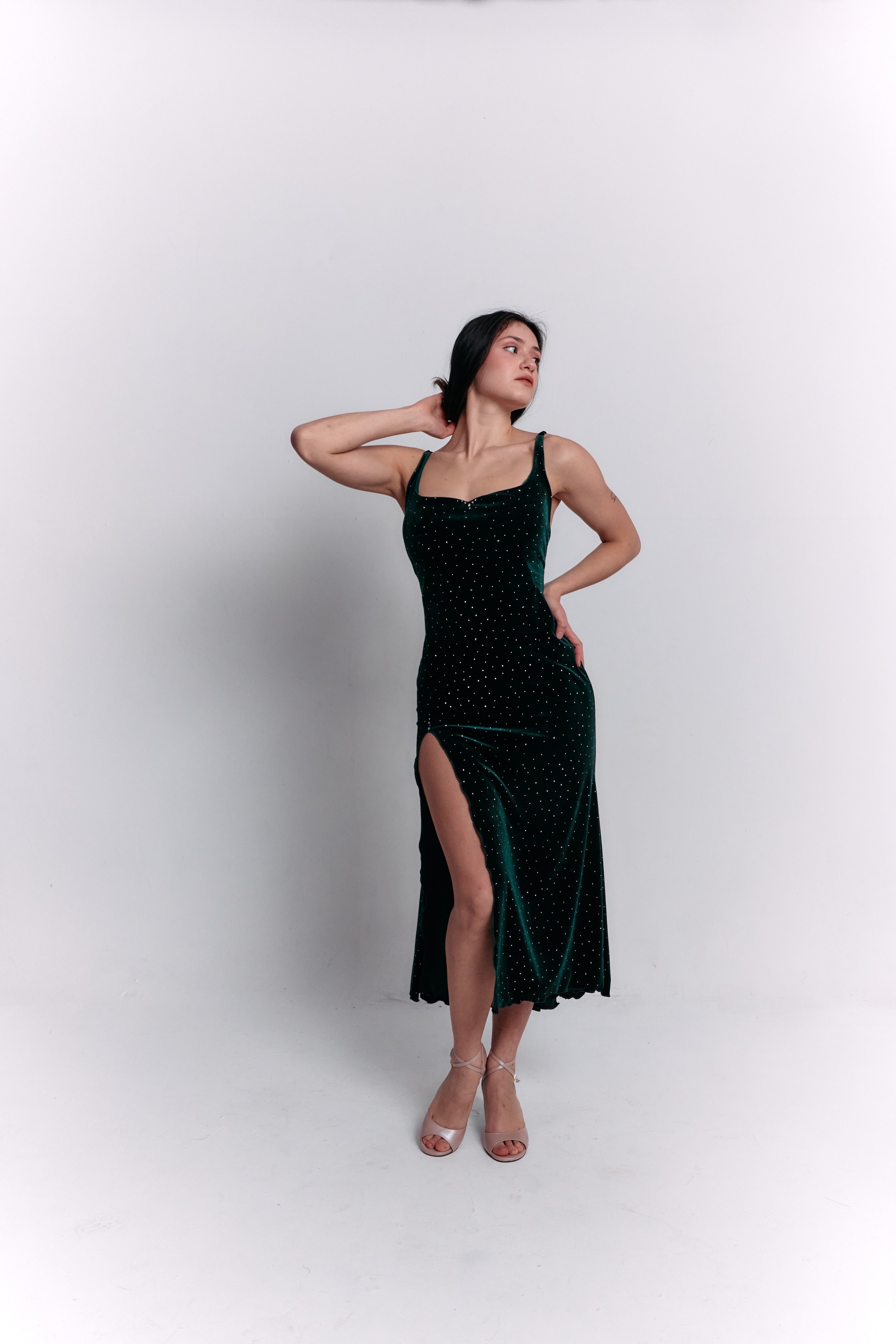 Green Velvet Satin Dress