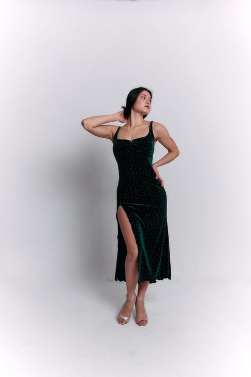 Green Velvet Satin Dress