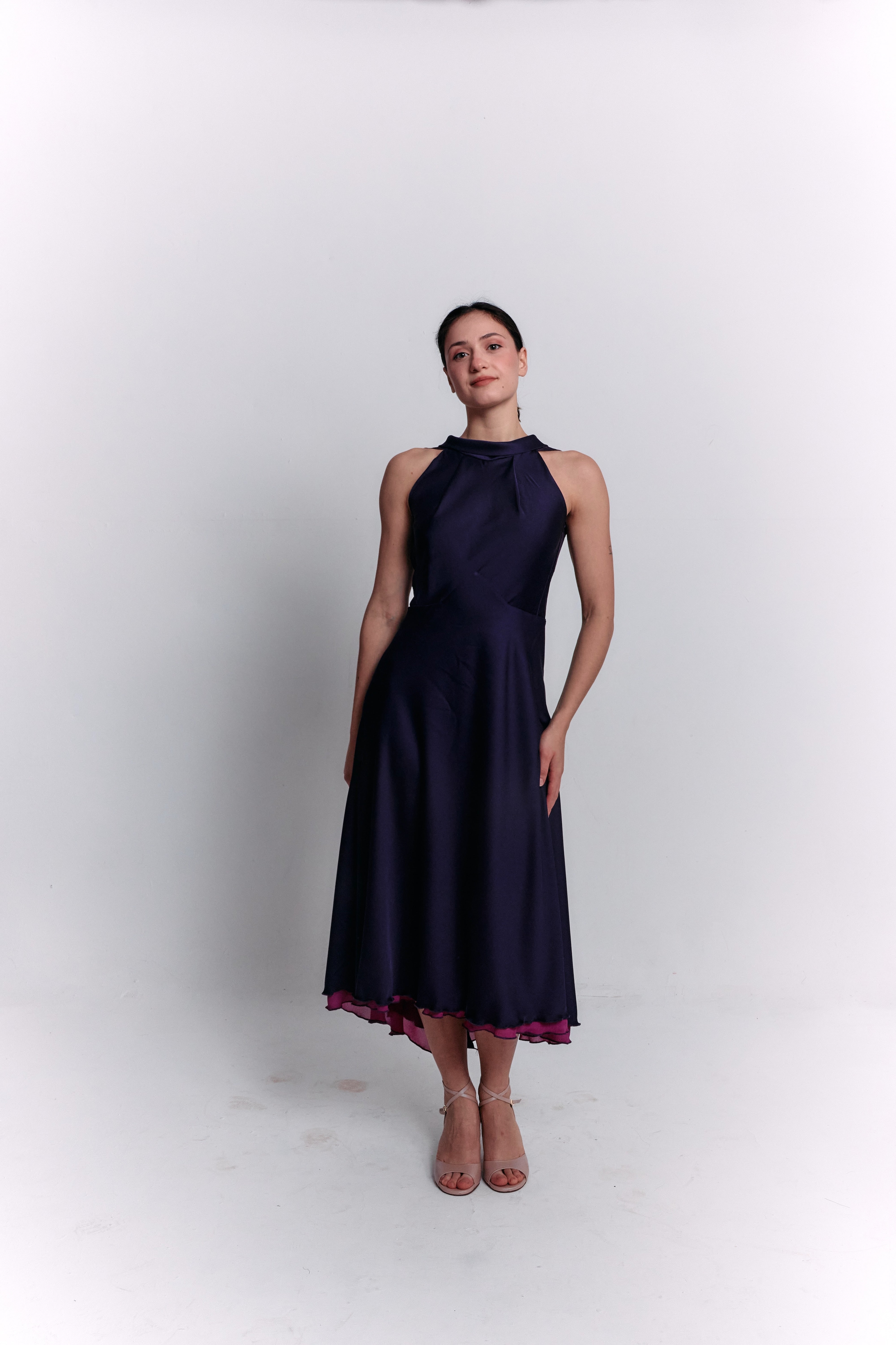 Reversible Crepe Blue and Purple Dress