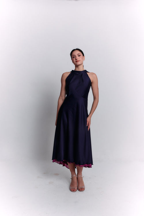 Reversible Crepe Blue and Purple Dress