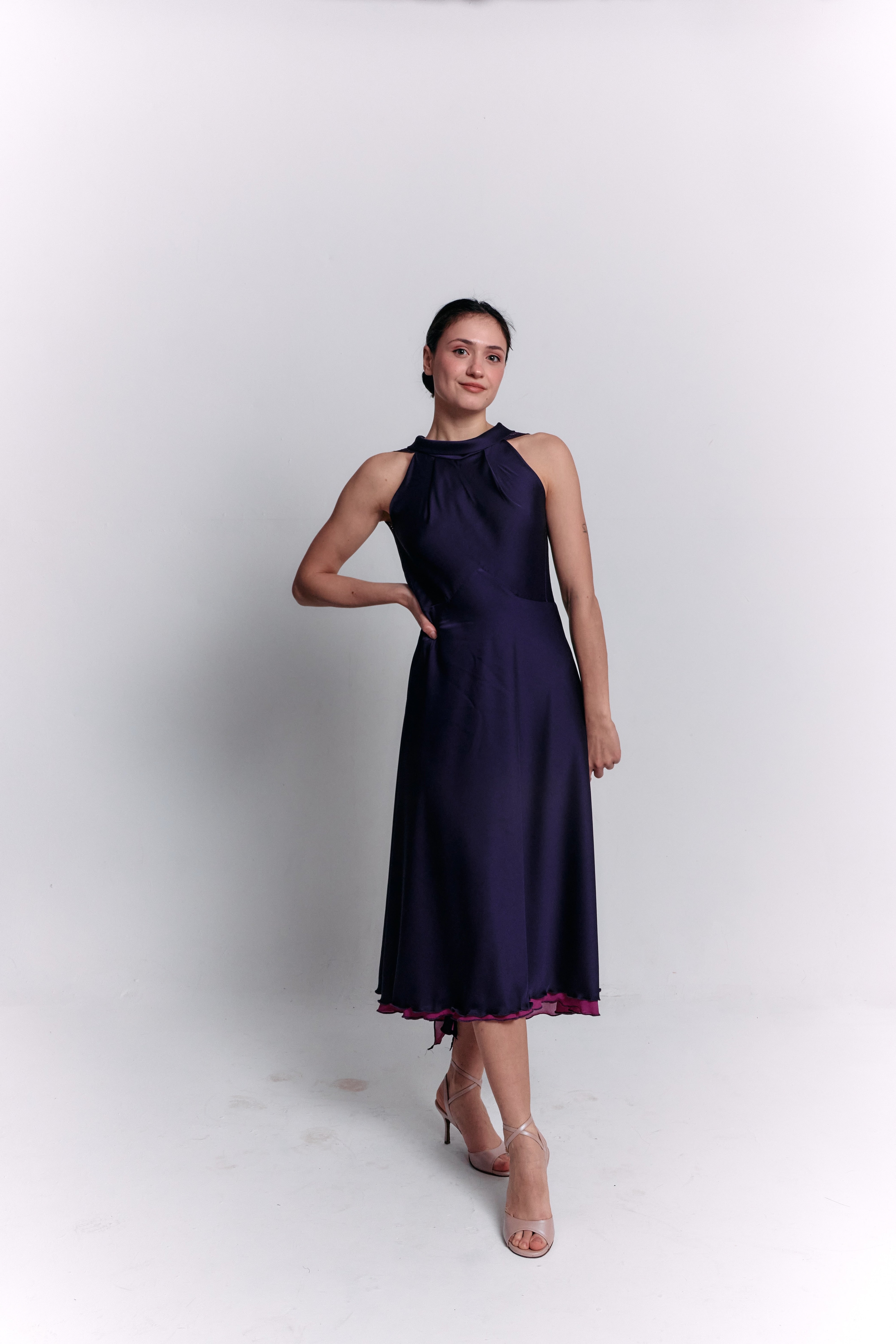 Reversible Crepe Blue and Purple Dress