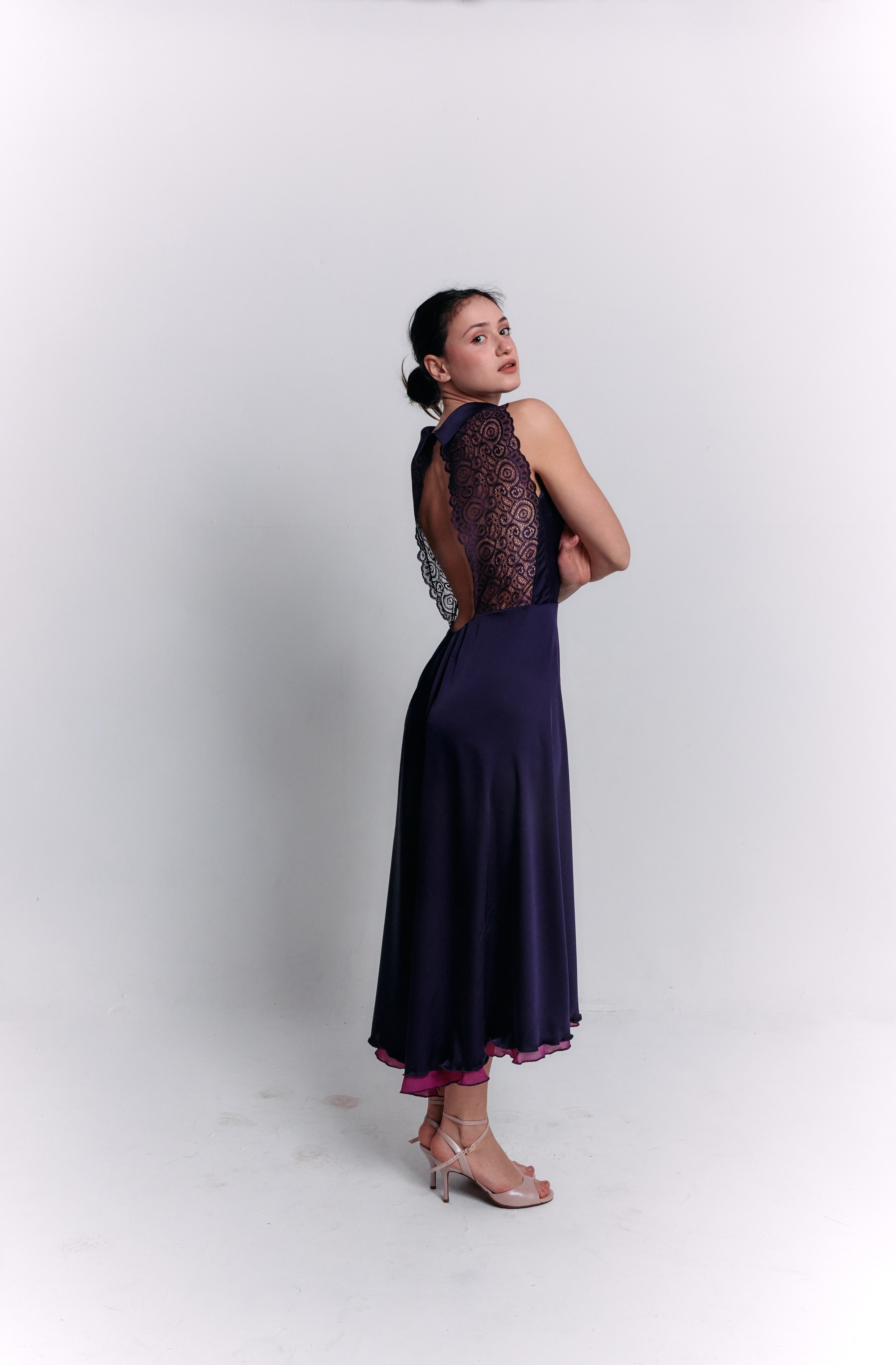 Reversible Crepe Blue and Purple Dress