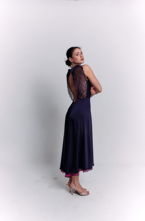 Reversible Crepe Blue and Purple Dress