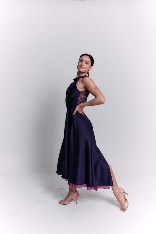 Reversible Crepe Blue and Purple Dress