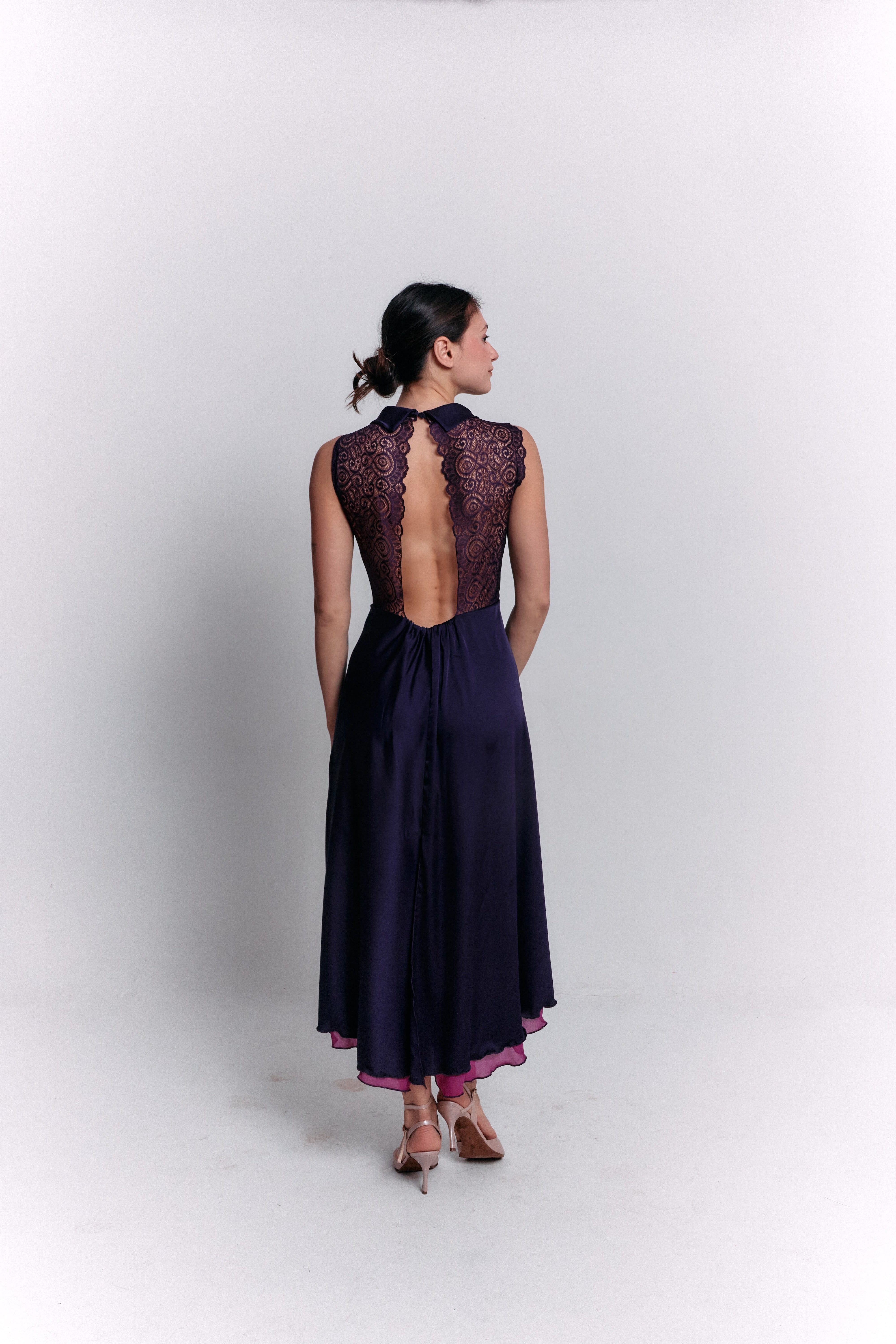 Reversible Crepe Blue and Purple Dress