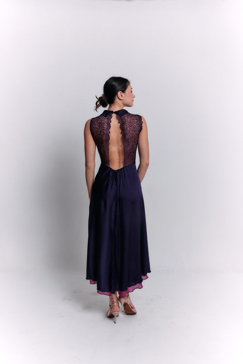 Reversible Crepe Blue and Purple Dress