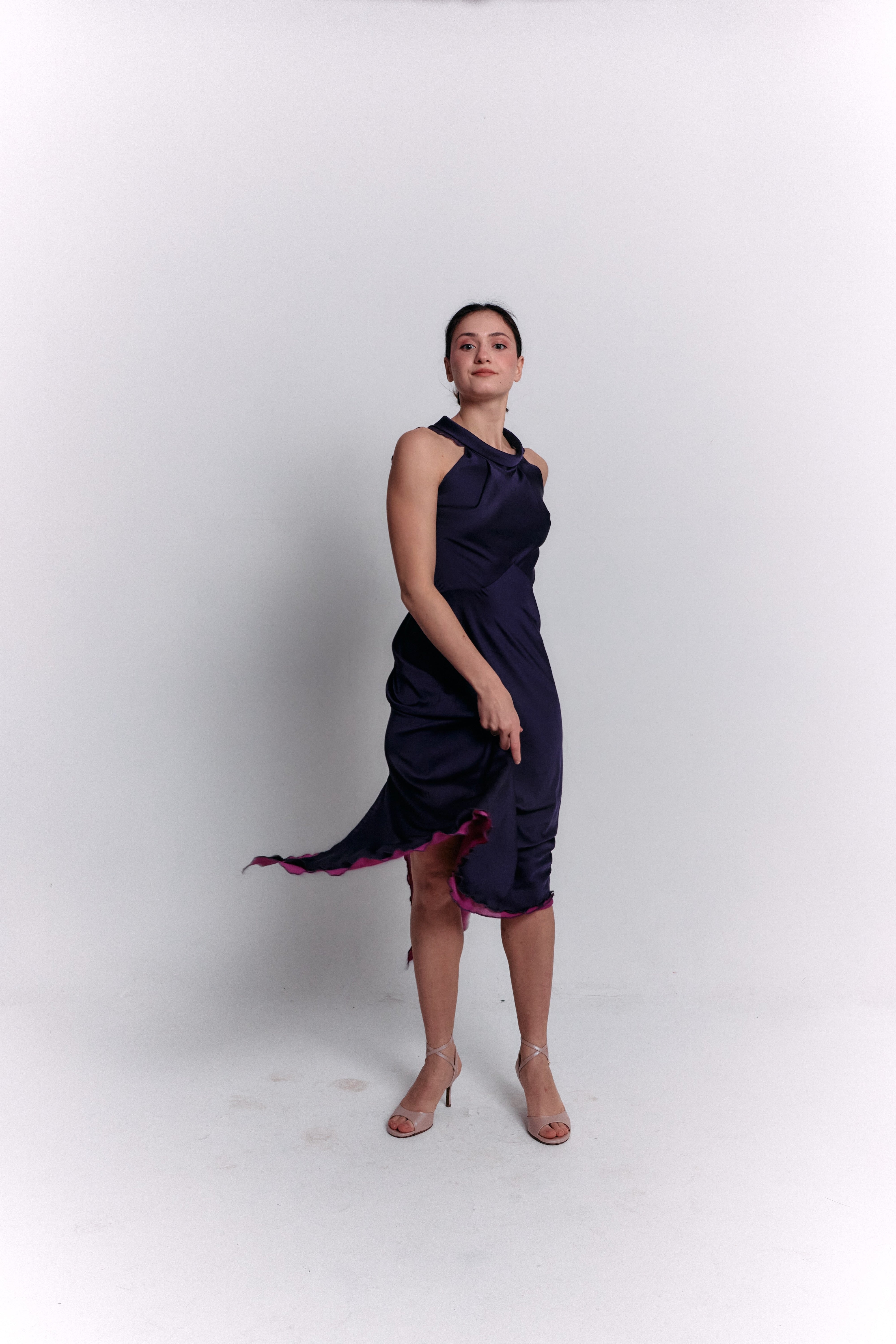 Reversible Crepe Blue and Purple Dress