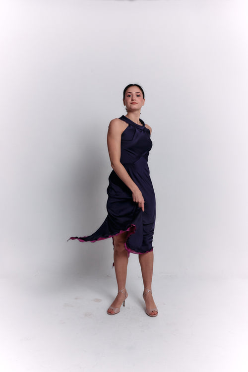 Reversible Crepe Blue and Purple Dress