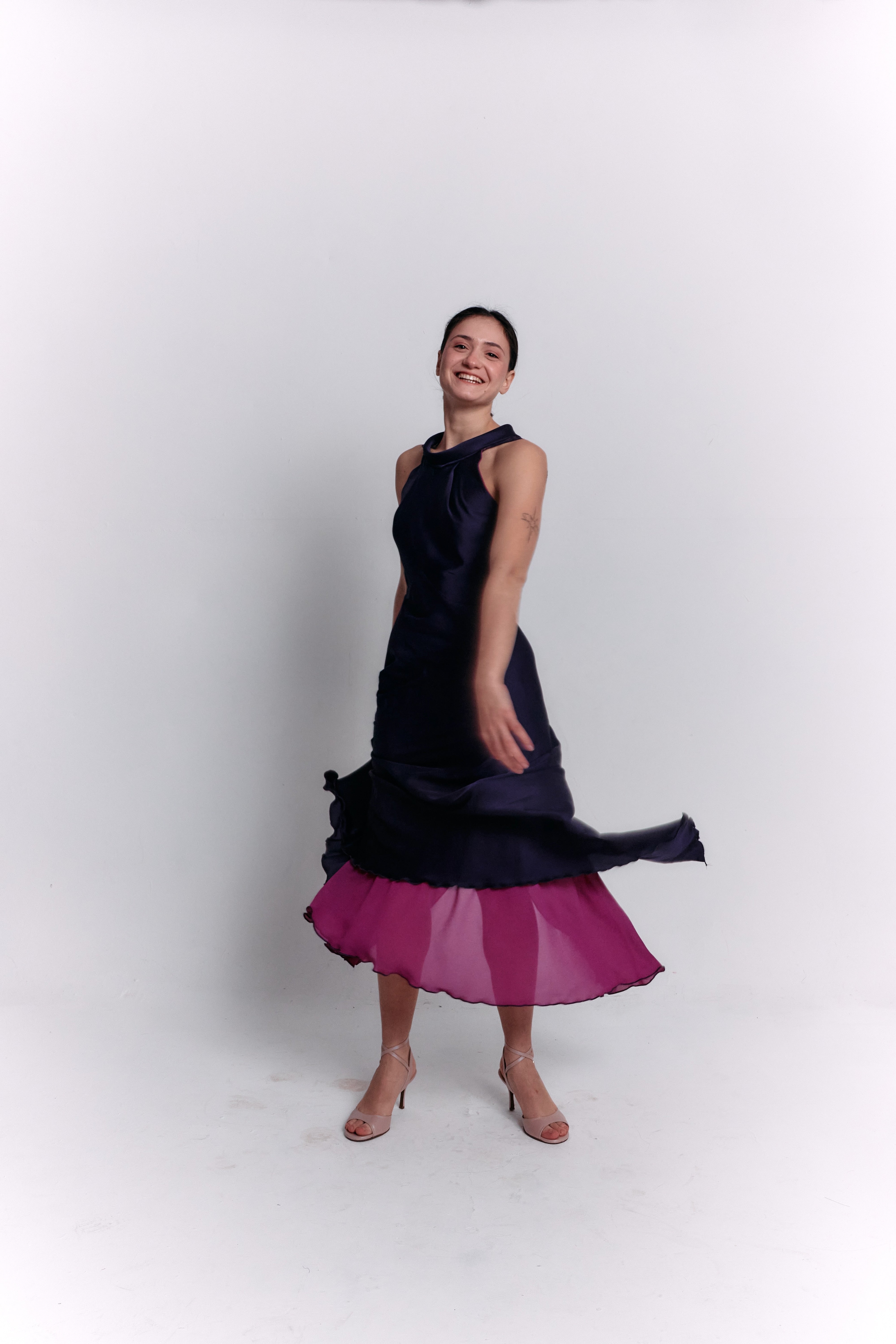 Reversible Crepe Blue and Purple Dress