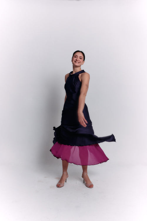 Reversible Crepe Blue and Purple Dress