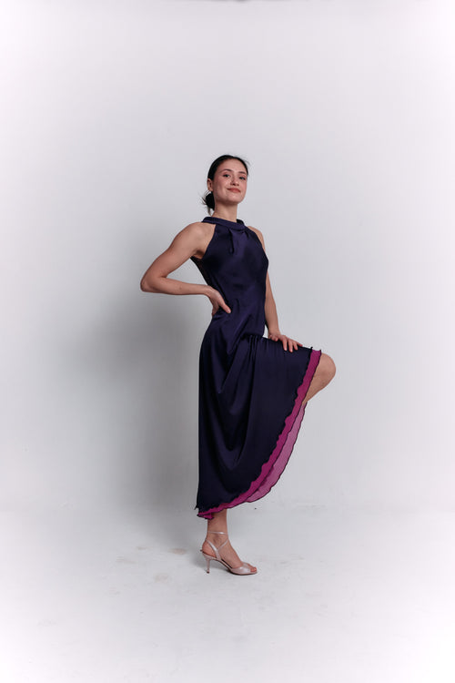 Reversible Crepe Blue and Purple Dress