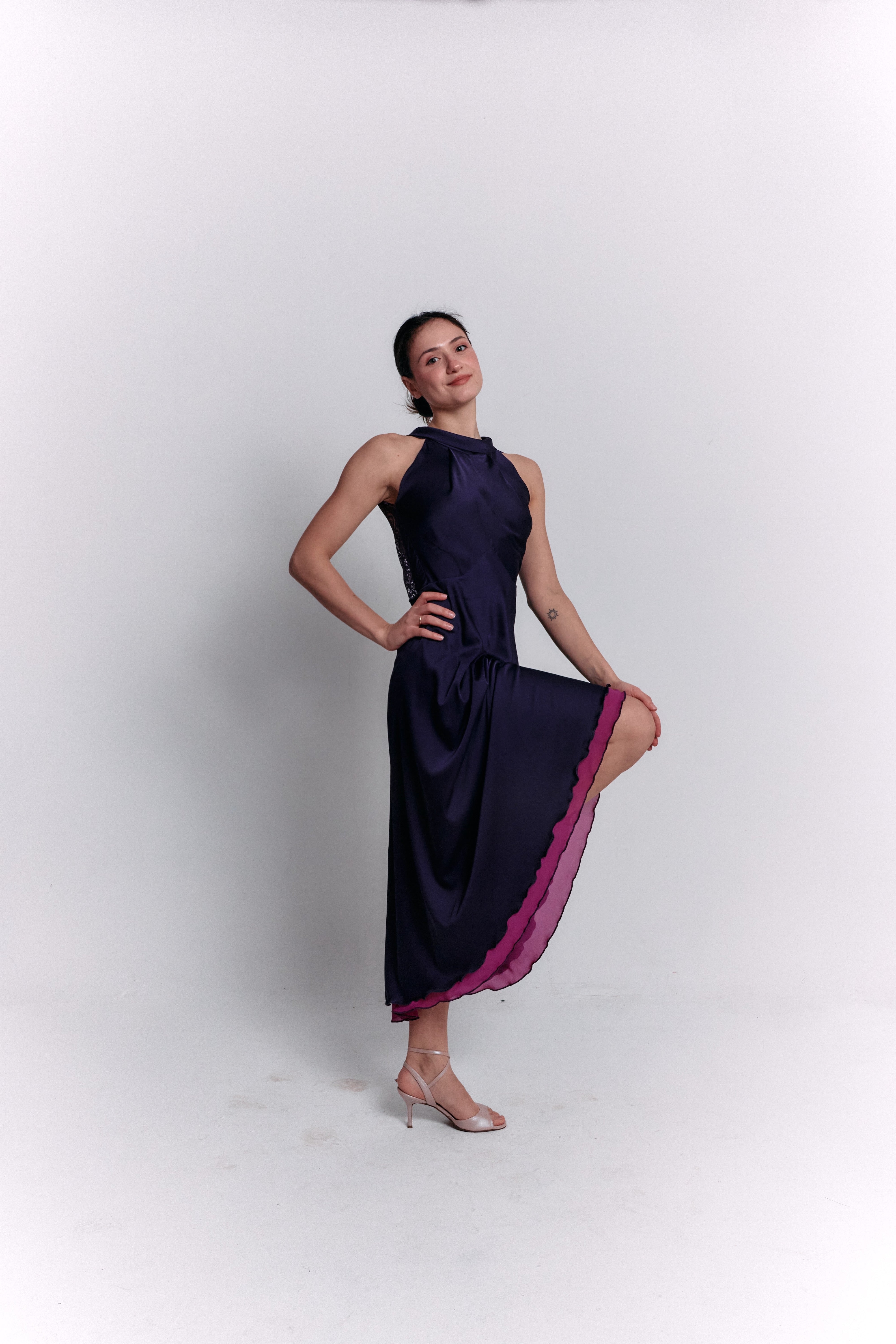 Reversible Crepe Blue and Purple Dress