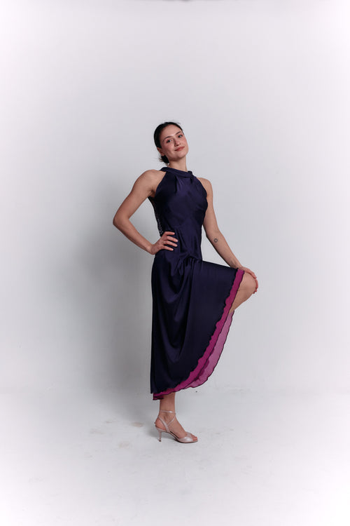 Reversible Crepe Blue and Purple Dress