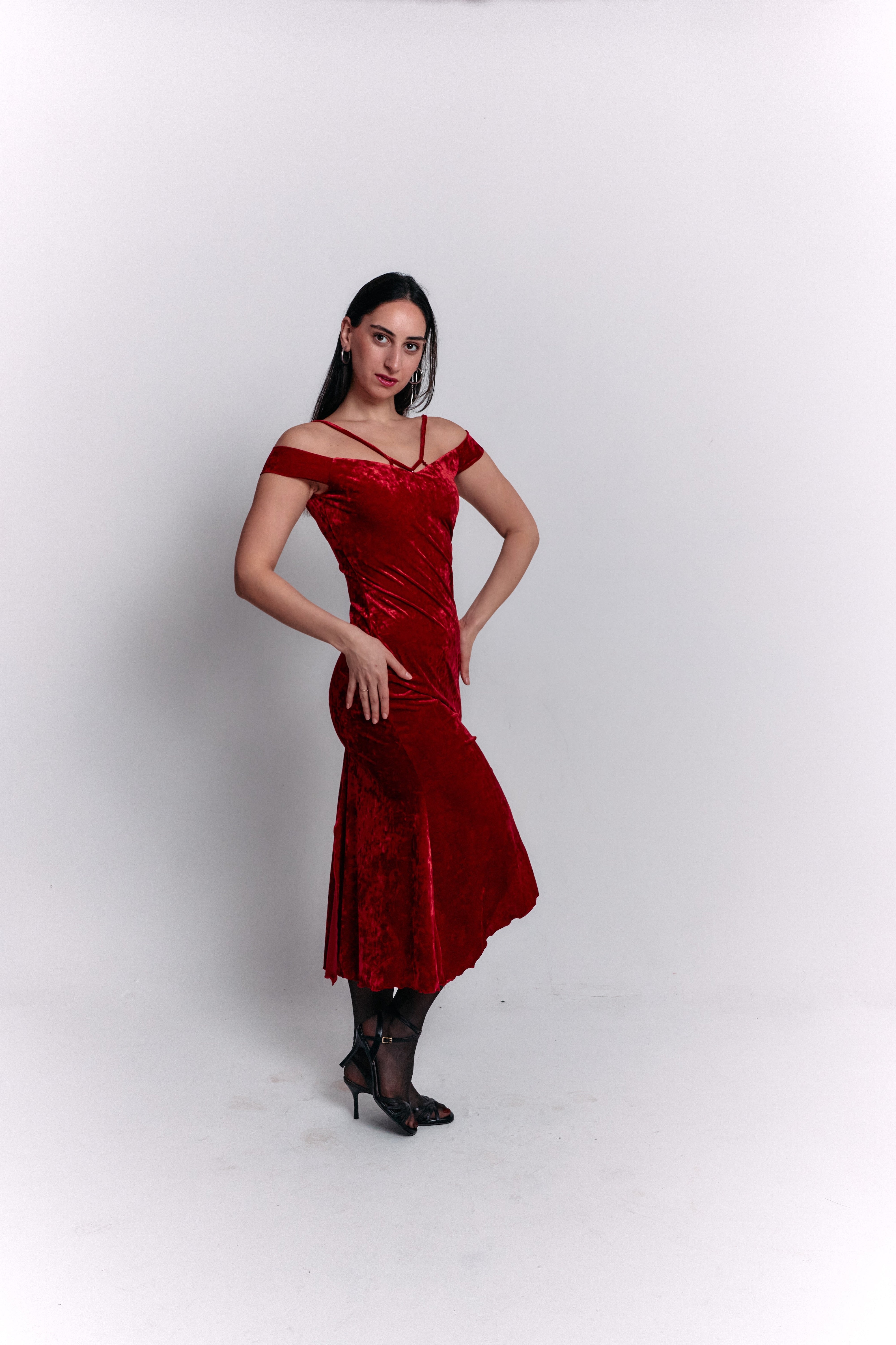 Red Velvet Off-Shoulder Dress