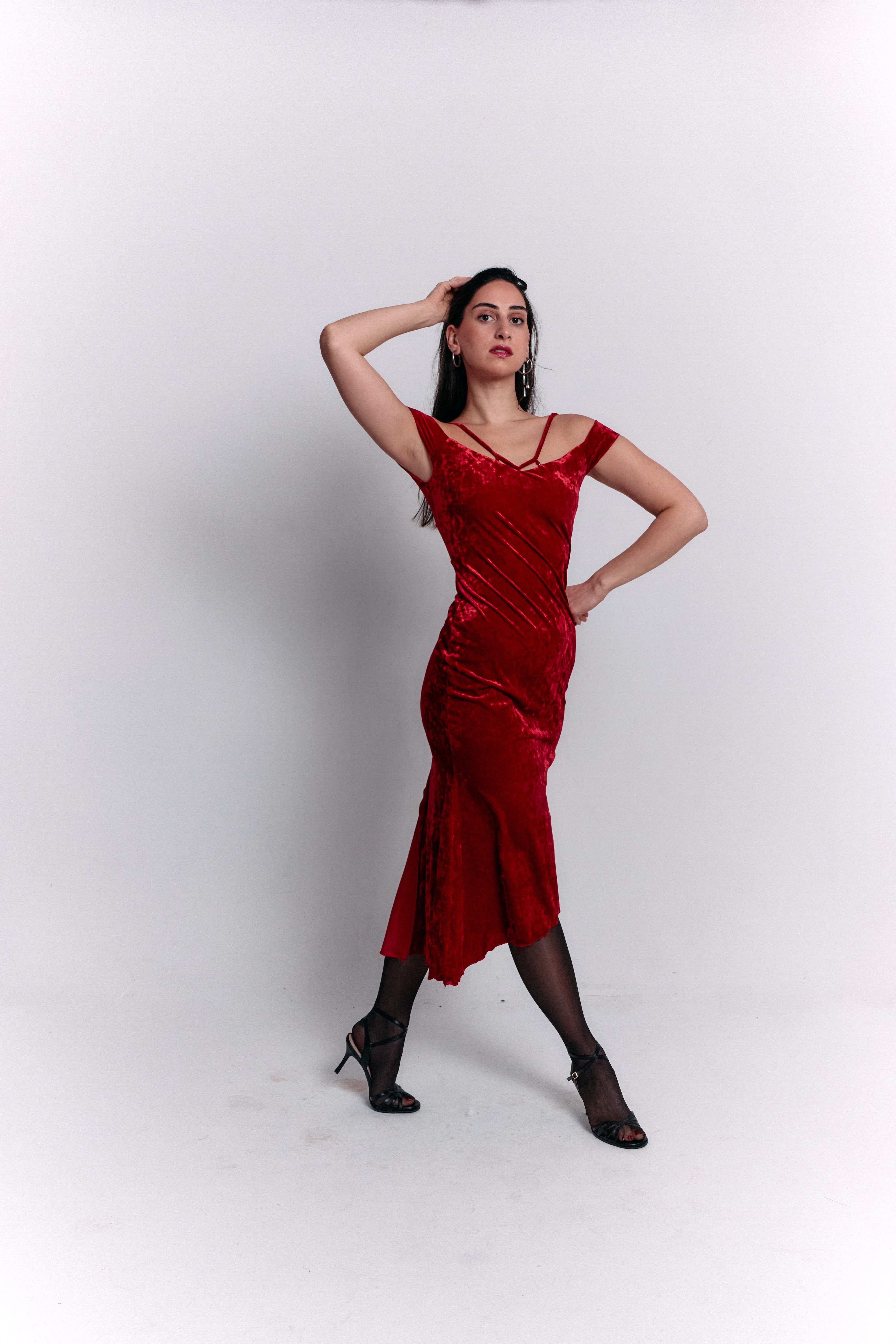 Red Velvet Off-Shoulder Dress