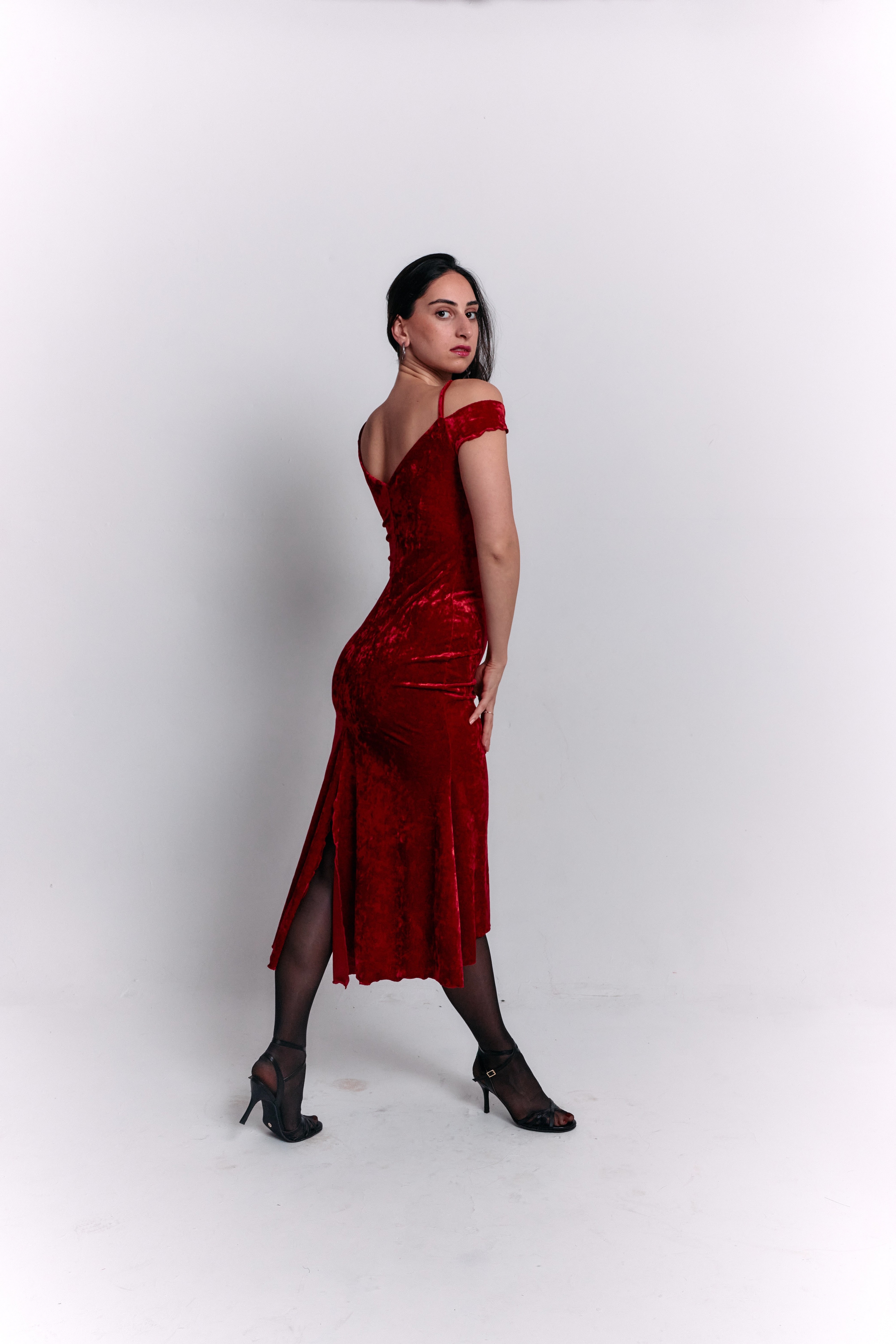 Red Velvet Off-Shoulder Dress