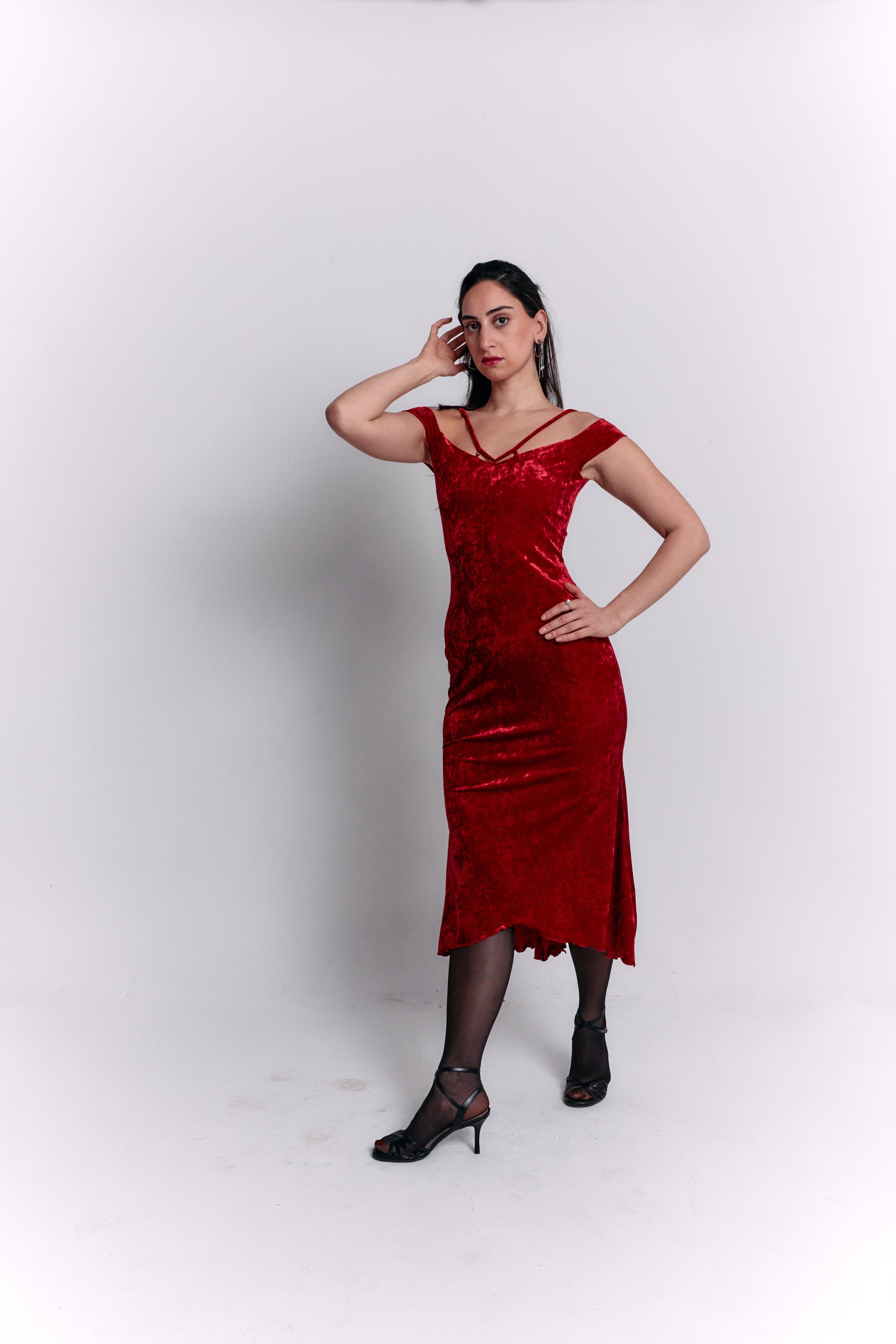 Red Velvet Off-Shoulder Dress