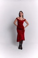 Red Velvet Off-Shoulder Dress
