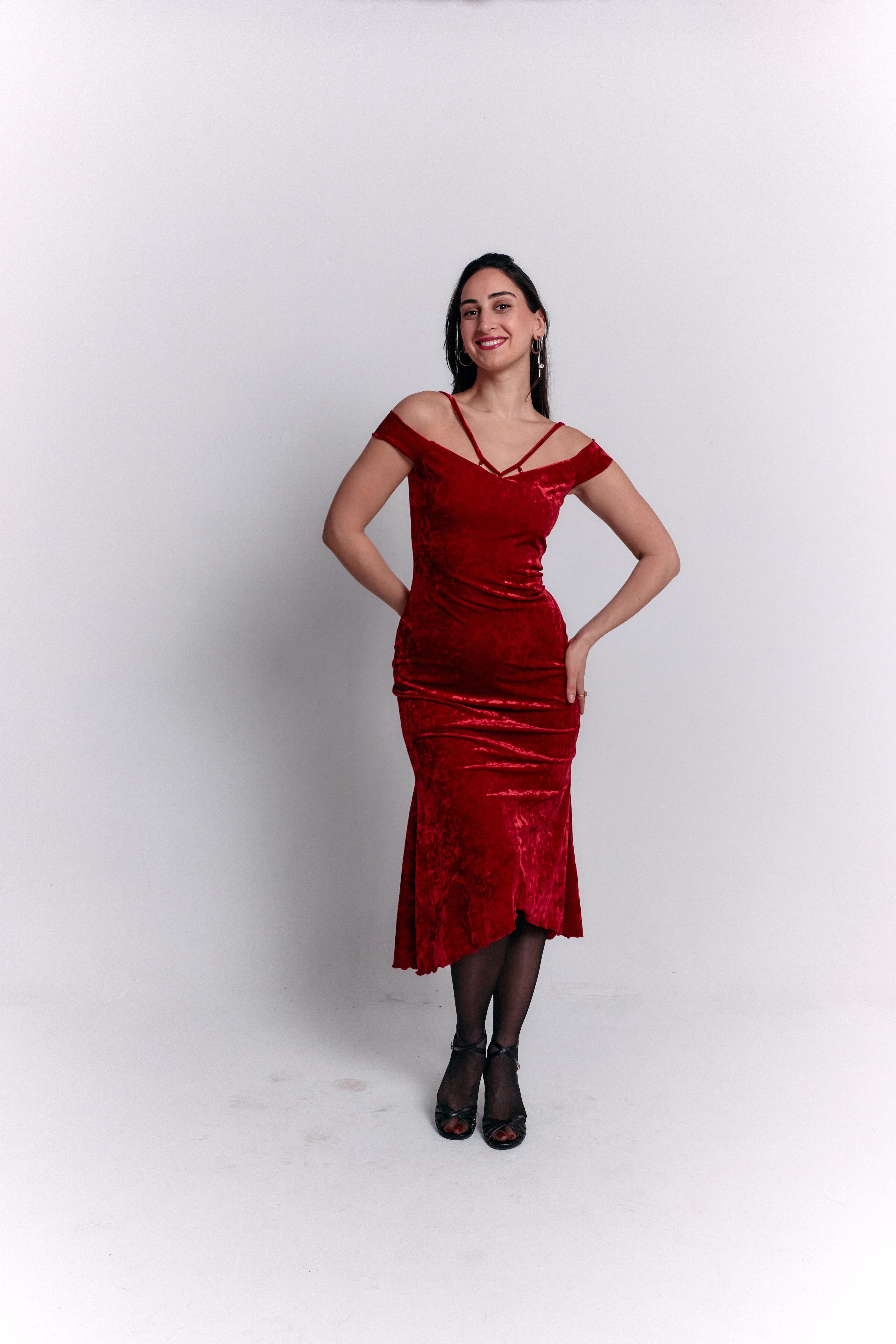 Red Velvet Off-Shoulder Dress