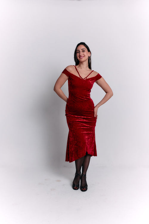 Red Velvet Off-Shoulder Dress