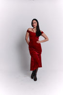 Red Velvet Off-Shoulder Dress