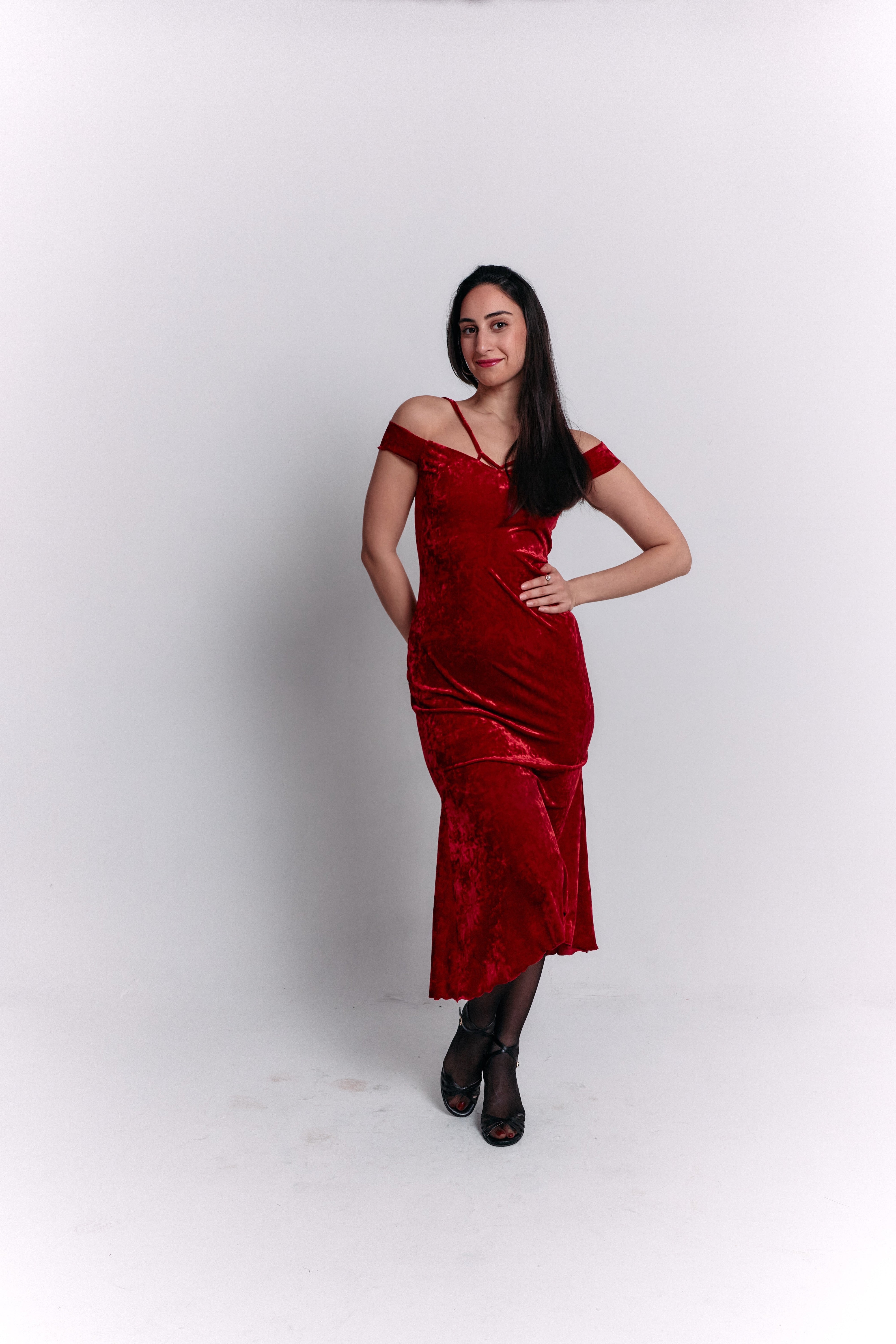 Red Velvet Off-Shoulder Dress