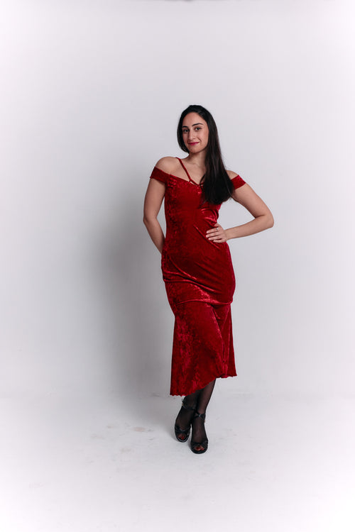 Red Velvet Off-Shoulder Dress