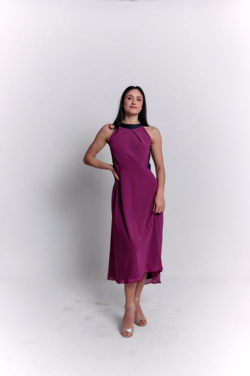 Reversible Crepe Blue and Purple Dress