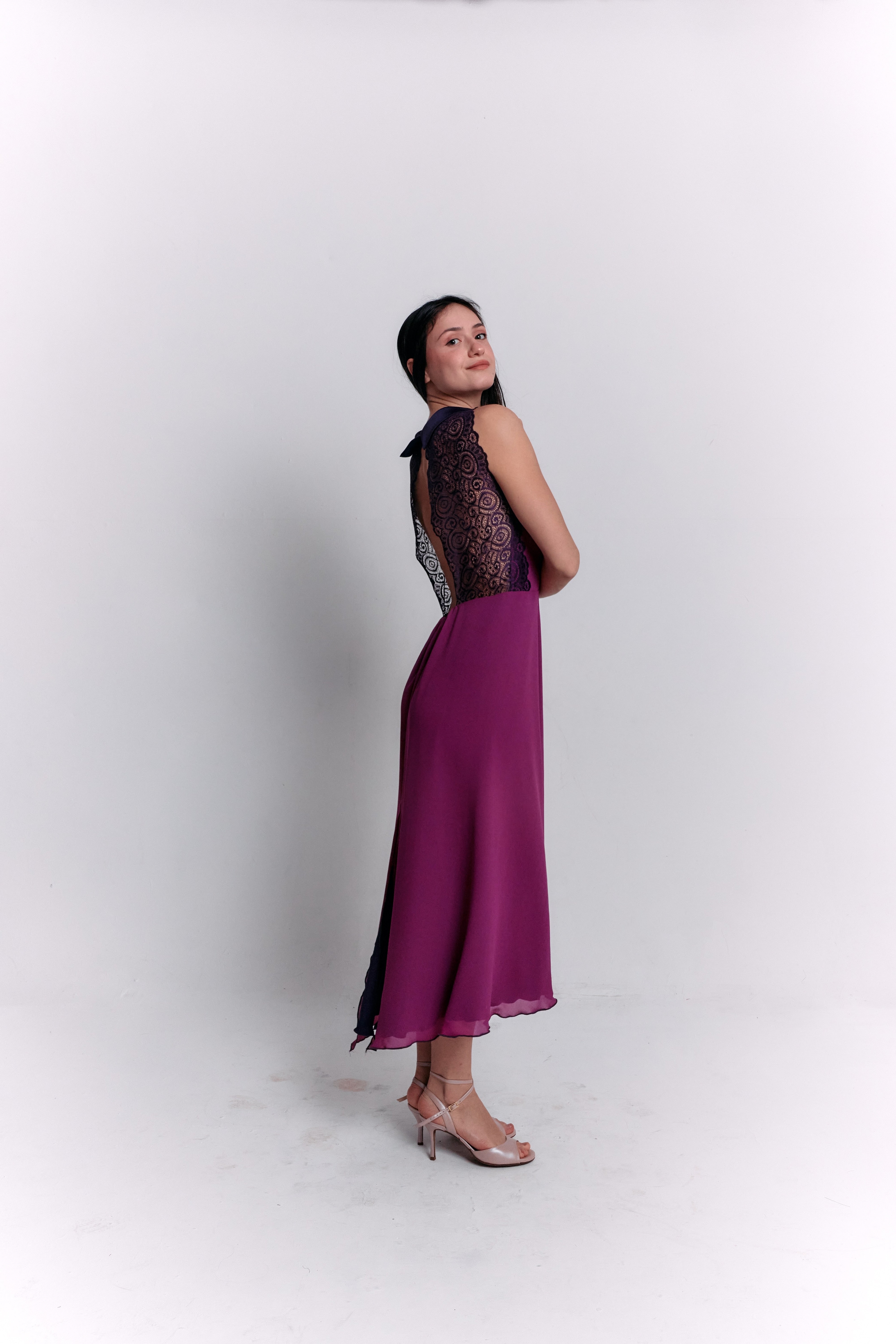 Reversible Crepe Blue and Purple Dress