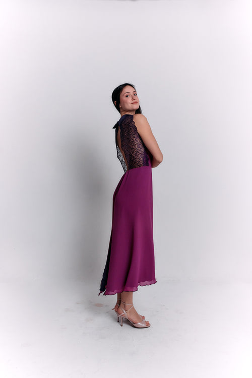 Reversible Crepe Blue and Purple Dress