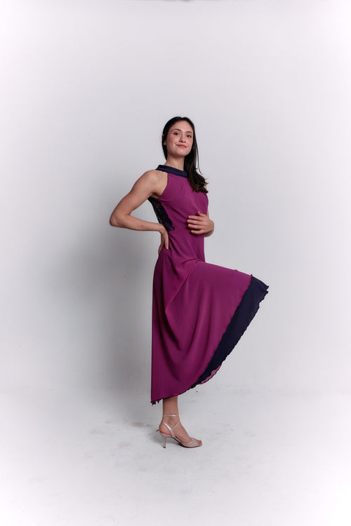 Reversible Crepe Blue and Purple Dress