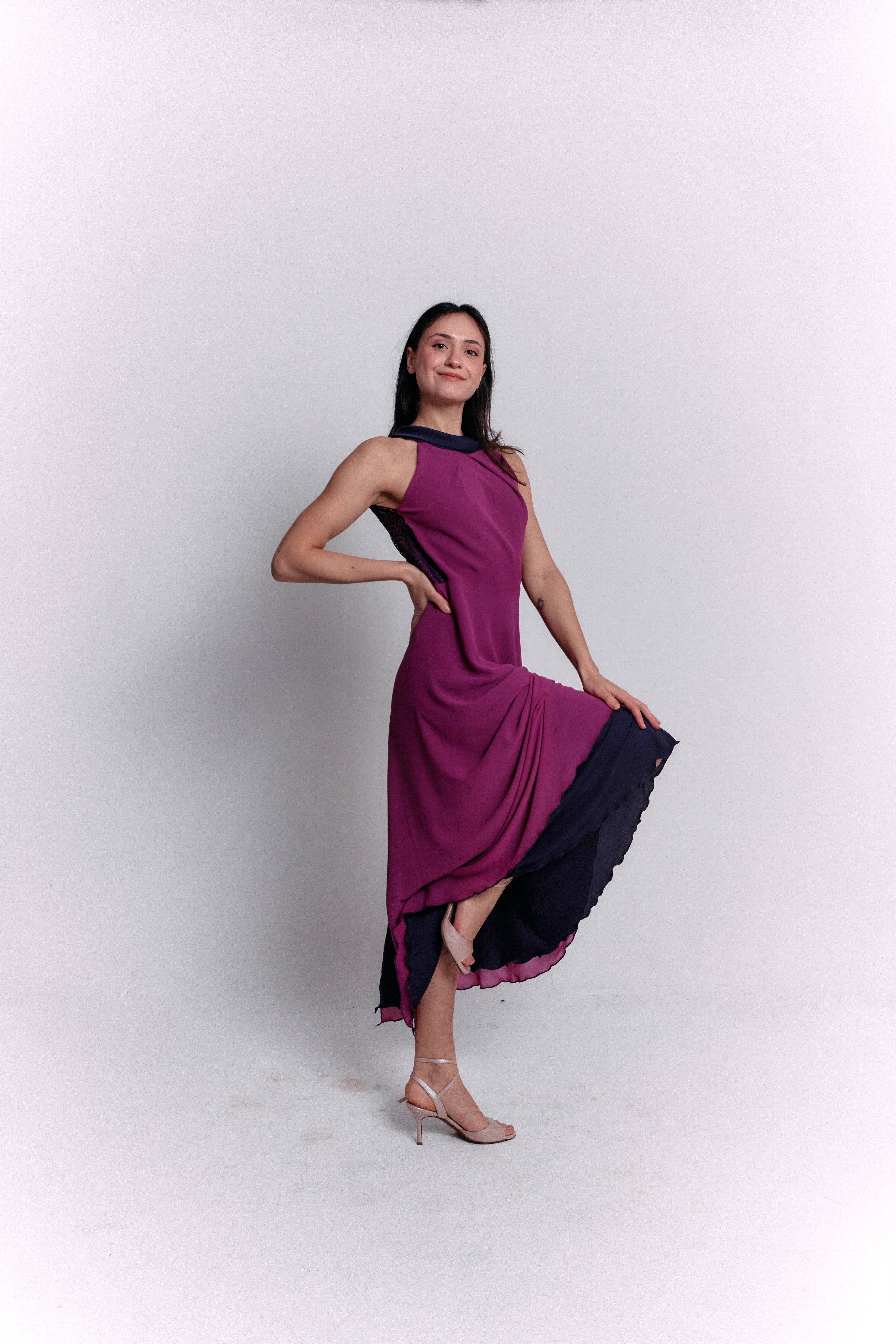 Reversible Crepe Blue and Purple Dress