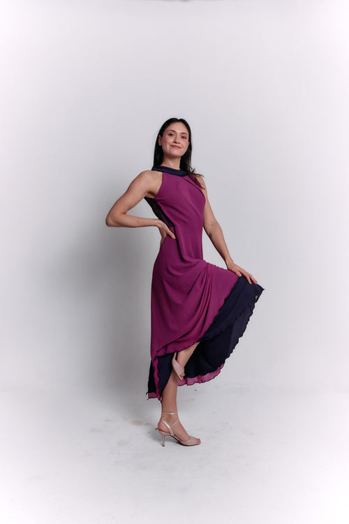 Reversible Crepe Blue and Purple Dress