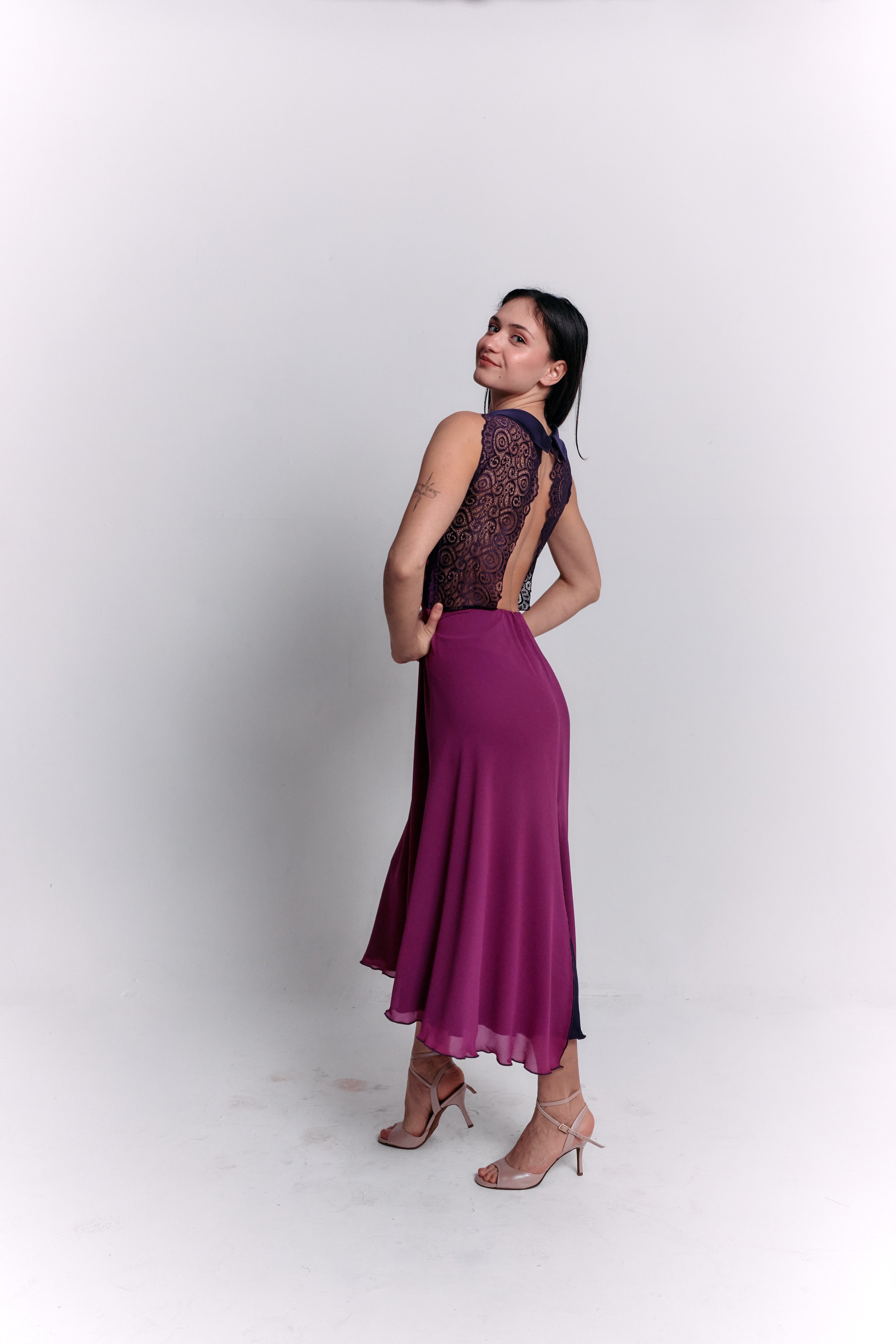 Reversible Crepe Blue and Purple Dress
