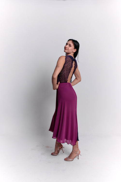 Reversible Crepe Blue and Purple Dress